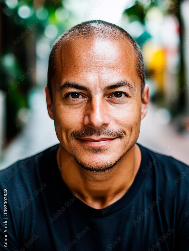 Fototapeta premium Confident Man with Warm Smile in Outdoor Setting