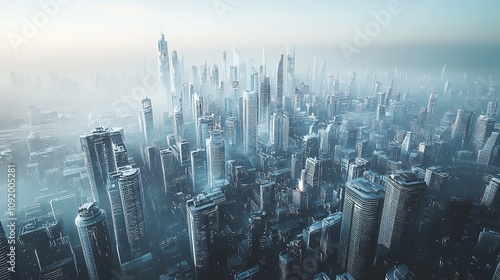  A futuristic city enveloped in clouds. photo