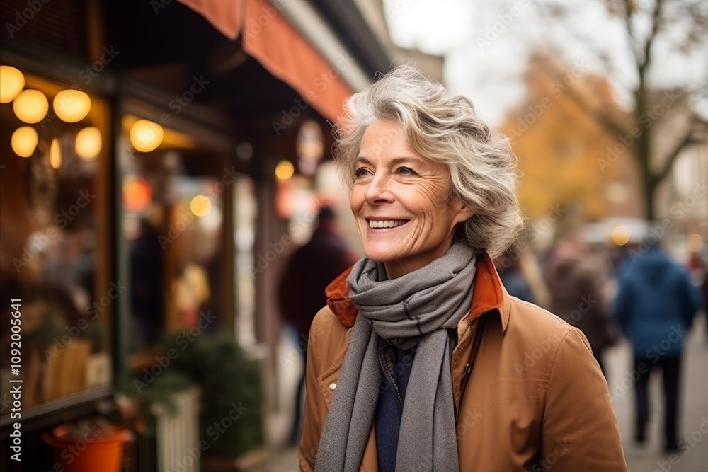 Portrait of a smiling senior woman walking on the street in autumn Portrait of a smiling senior woman walking on the street in autumn