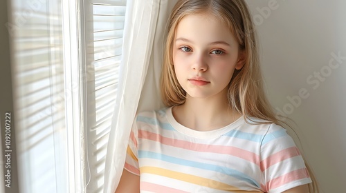 Free Download Reflective moment of a young girl indoor setting portrait soft light emotion beauty - GFXLoad