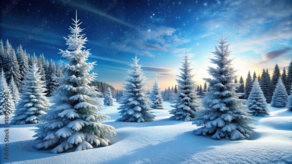 Winter landscape with snow covered Christmas trees in a tilted angle Winter landscape with snow covered Christmas trees in a tilted angle
