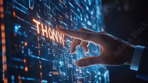  Thank you message displayed on a screen notion of business thank you appreciation a demonstration from Digital Technology. photo