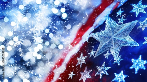 Festive American flag with sparkling stars. photo