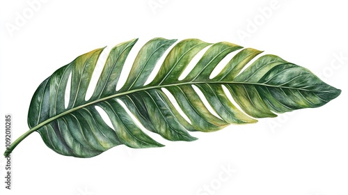 Green wateGreen watercolor palm leaf isolated and white backgroundrcolor palm leaf isolated. photo