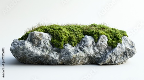 Realistic Stone with Lush Green Grass and Moss Texture, Ideal for Nature Themes, Textures, Landscaping, and Outdoor Concepts in High-Quality Imagery