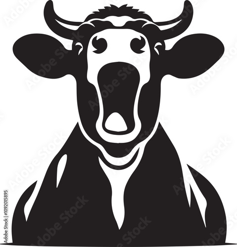 A cow silhouette with an open mouth mooing loudly vector