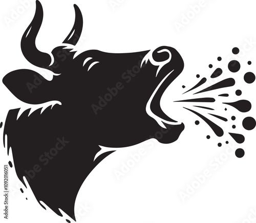 A cow silhouette with an open mouth mooing loudly vector