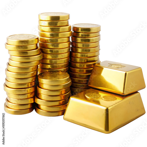 stack of golden coins and gold