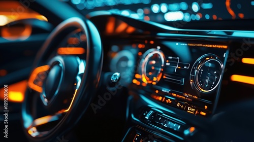 Futuristic Car Interior with Digital Dashboard