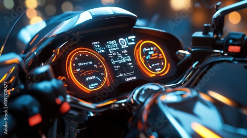 Motorcycle Dashboard with Orange Backlight