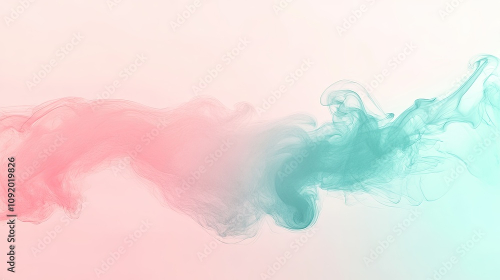 Fototapeta premium Ethereal Swirls of Colorful Smoke Blending Softly Against a Light Background in Shades of Pink and Aqua, Perfect for Abstract Design and Creative Projects