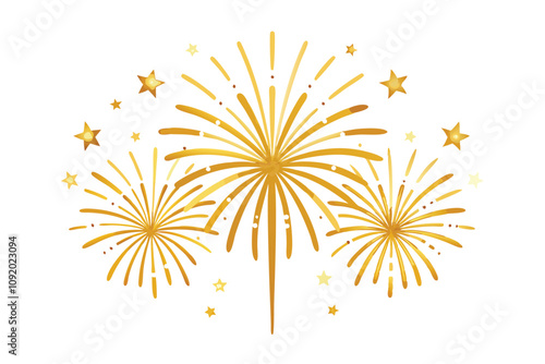 Golden Fireworks Vector Illustration with Explosive Patterns, Isolated on White Background.