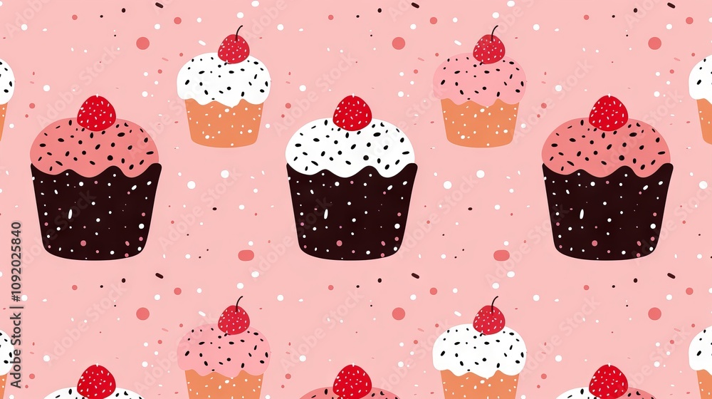 Naklejka premium Colorful cupcake pattern on a pink background.