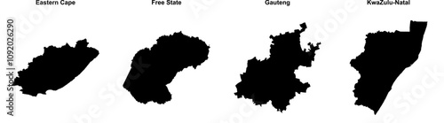 Eastern Cape, Free State, Gauteng, KwaZulu-Natal outline maps