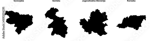 Gorenjska, Goriska, Jugovzhodna Slovenija, Koroska outline maps photo