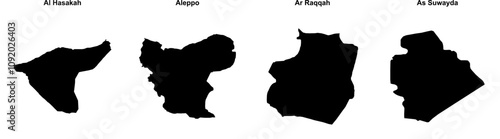 Al Hasakah, Aleppo, Ar Raqqah, As Suwayda outline maps