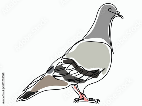 Pigeon in continuous line style and edit images later