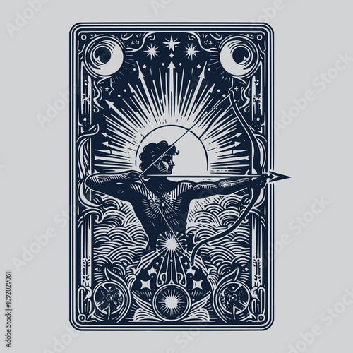unique sagitarius zodiak tarot tattoo illustration