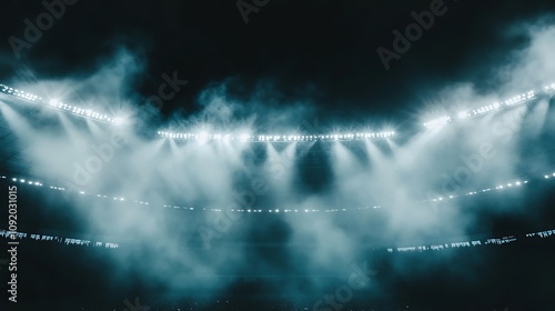 Stadium Lights Illuminate Foggy Night Atmosphere