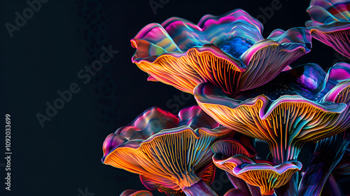 Colorful generative ai collage of bright glossy mushrooms in night magical woods
