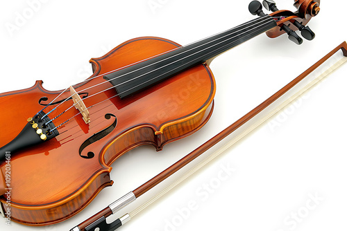 Violin and Bow on transparent Background, Magnificent Violin Captured in Stunning White Studio Backdrop with Precise Clarity and Captivating Luminance, Violin on transparent background, 


