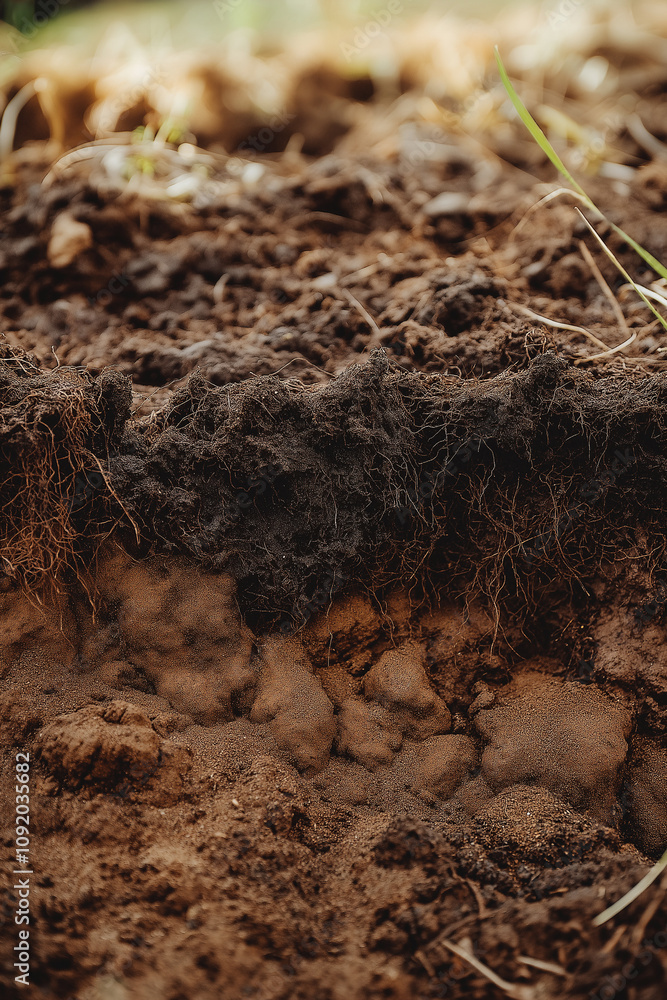 Fototapeta premium Closeup Soil Texture Dark Topsoil and Sandy Subsoil