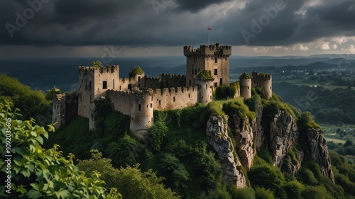 Hilltop Castle Under Stormy Skies