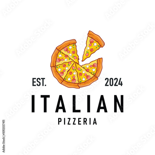 authentic italian food design pizza logo illustration pizzeria concept simple retro vintage template