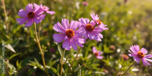 Hasta flowers in a natural setting with sunlight, leafy, branches, foliage photo