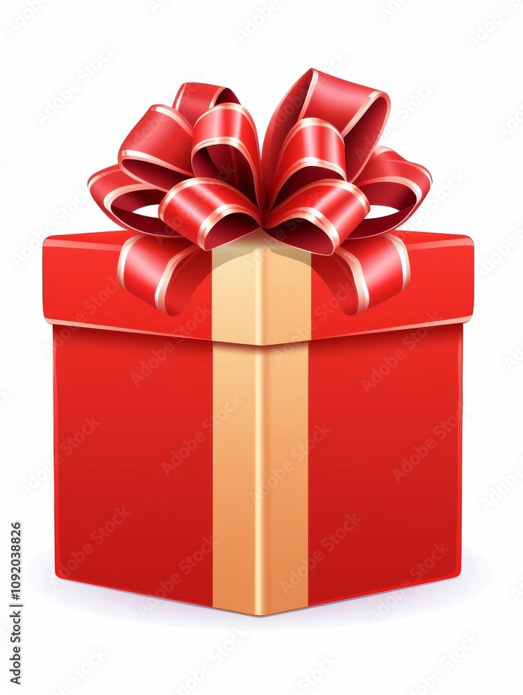 Obraz premium Bright red gift box with a decorative bow