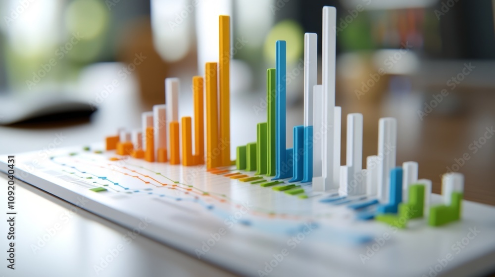 Colorful bar graph representing data trends. Colorful bar graph representing data trends.