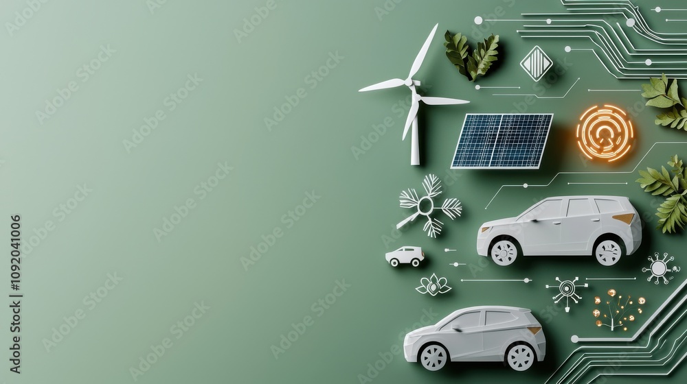 Fototapeta premium Explore ecofriendly icons of renewable energy and their impact on sustainable transportation solutions