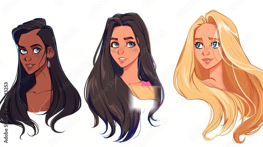 Cartoon Characters with Long Hair - A World of Fantasy and Creativity. The Characters with Their Flowing Locks, Bringing a Touch of Grace and Style Cartoon Characters with Long Hair - A World of Fantasy and Creativity. The Characters with Their Flowing Locks, Bringing a Touch of Grace and Style