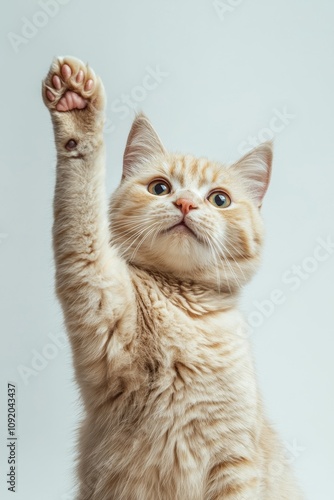 Cute cat raising its paw with curiosity. photo