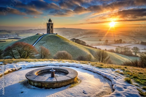 Winter solstice sunrise over Glastonbury Tor and Chalice Well photo