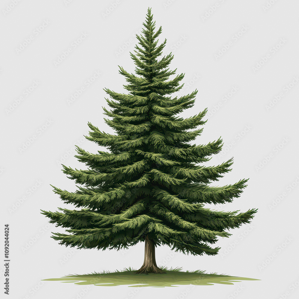 Obraz premium Lush Evergreen Pine Tree with Dense Foliage and Strong Trunk Set Against a Neutral Background for Nature and Outdoor Themed Designs