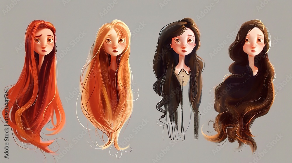 Cartoon Characters with Long Hair - A World of Fantasy and Creativity. The Characters with Their Flowing Locks, Bringing a Touch of Grace and Styl Cartoon Characters with Long Hair - A World of Fantasy and Creativity. The Characters with Their Flowing Locks, Bringing a Touch of Grace and Styl
