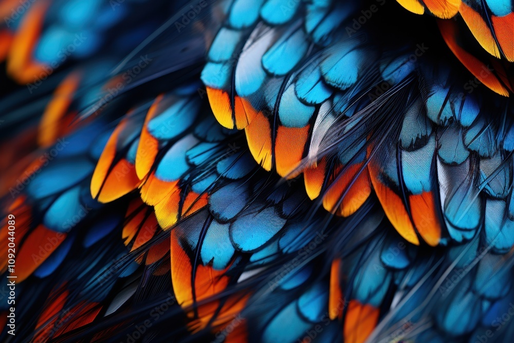Obraz premium Vivid Blue And Orange Bird Feathers Close Up