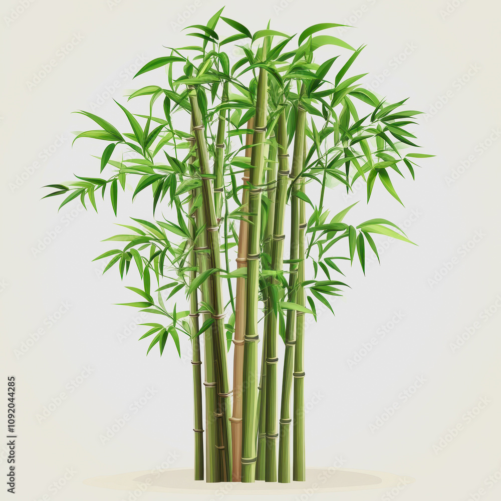 Naklejka premium Lush Green Bamboo Forest with Tall Stalks and Vibrant Leaves Perfect for Nature, Tranquility, and Peaceful Scenery Illustrations in Various Creative Projects