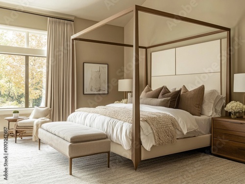 Luxurious Bedroom With Canopy Bed And Neutral Decor photo