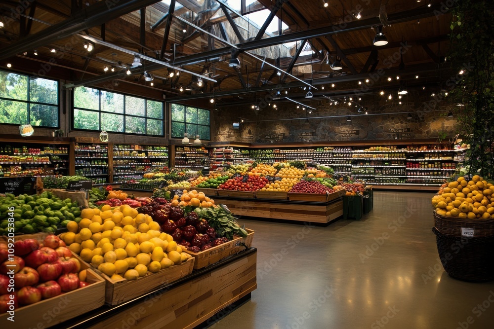 Fototapeta premium Modern Grocery Store Interior with Fresh Produce Display