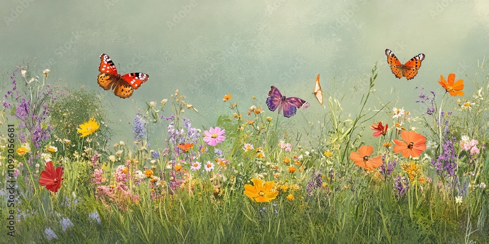 Summer meadow with wildflowers and butterflies Summer meadow with wildflowers and butterflies