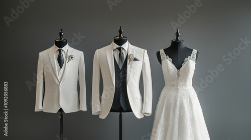 Groom Tuxedo Wedding Suits: Men's white two-piece groomsmen suit, photo