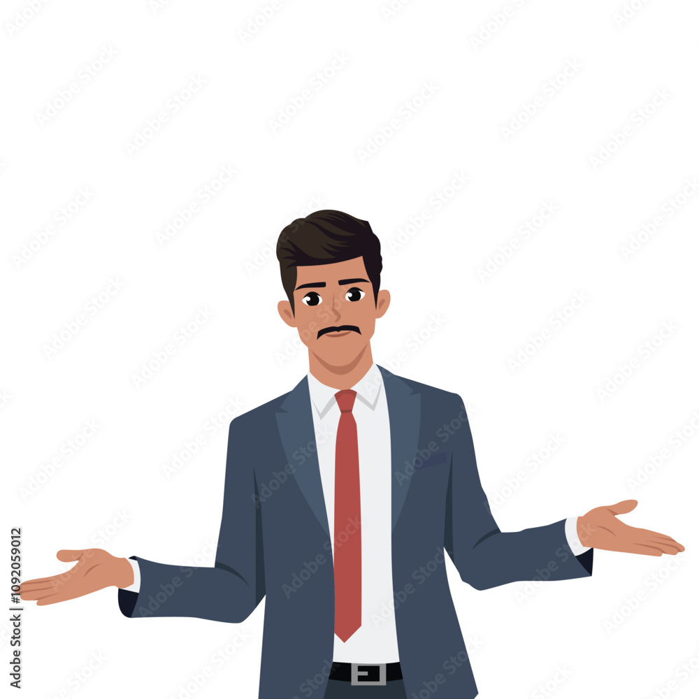 Obraz premium Young Businessman welcoming with open arms. Flat Vector Character Isolated