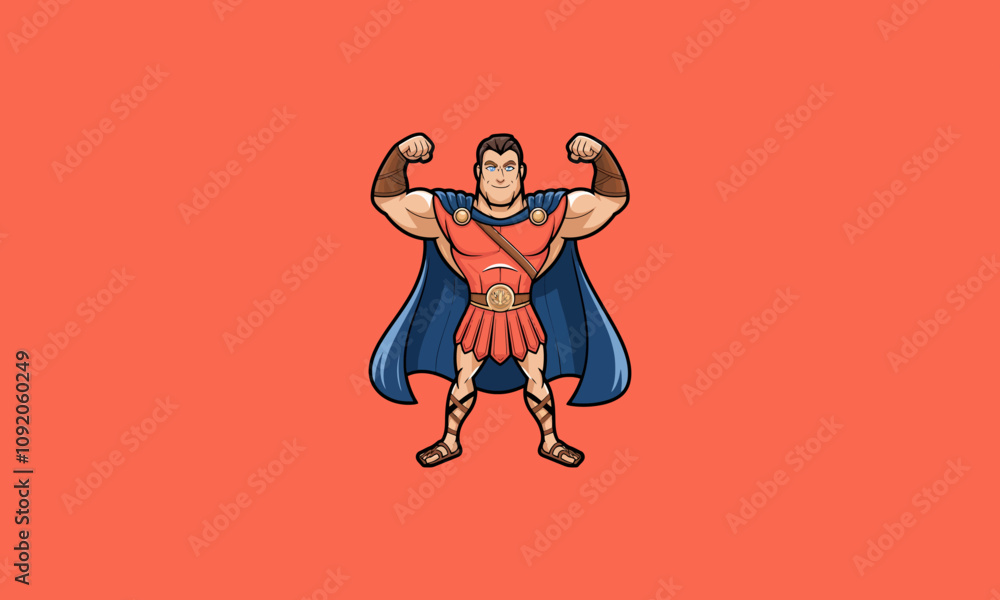 Fototapeta premium Strong warrior flexing muscles in heroic armor outfit