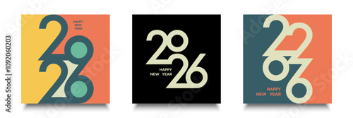 Set of 2026 Number Design. 2026 Happy New Year Text Design.