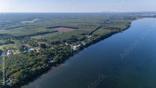 Aerial view of Bueng Khong Long the largest frehwater reservoir in Bueng Kan province of Thailand. This place has been registered as the World's Wetland of International Importance number 1,098 photo