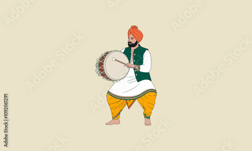 Punjabi drummer playing traditional dhol with energy