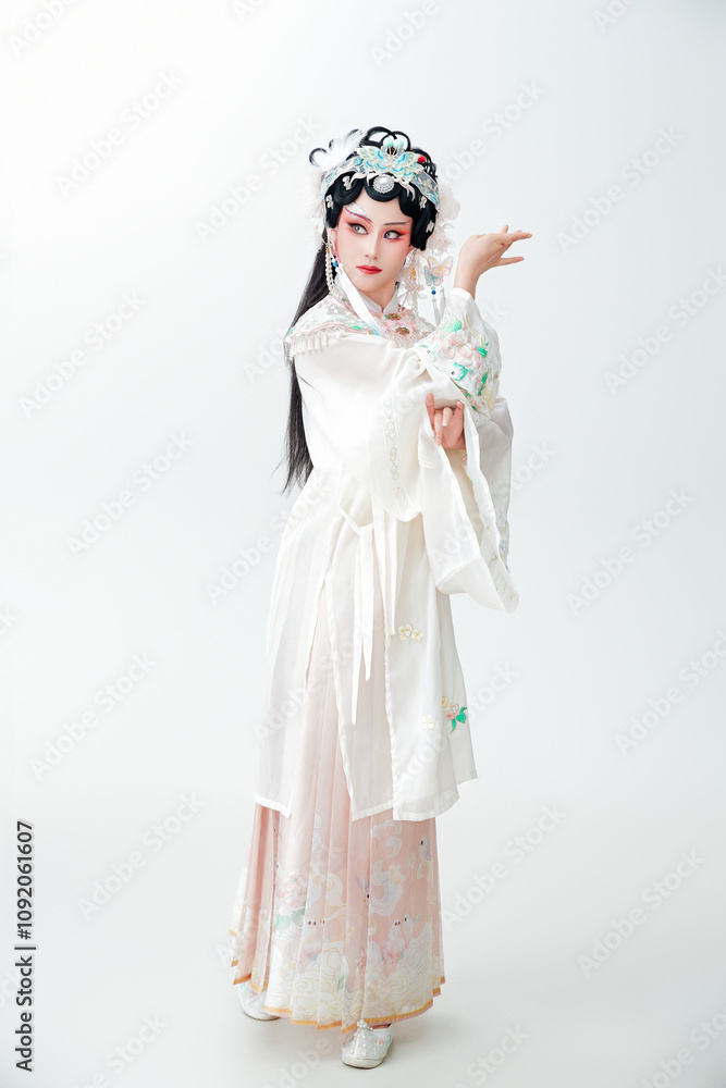 Fototapeta premium Asian beauty in traditional Chinese opera costume on white background