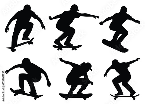 Set of skateboarder silhouettes. isolated vector on white background.